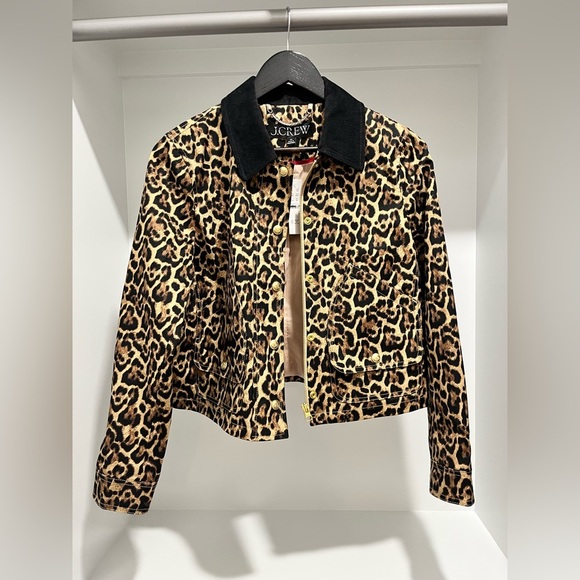 J. Crew Short Barn Jacket™ in leopard cotton canvas XS corduroy collar NEW light - Picture 11 of 14